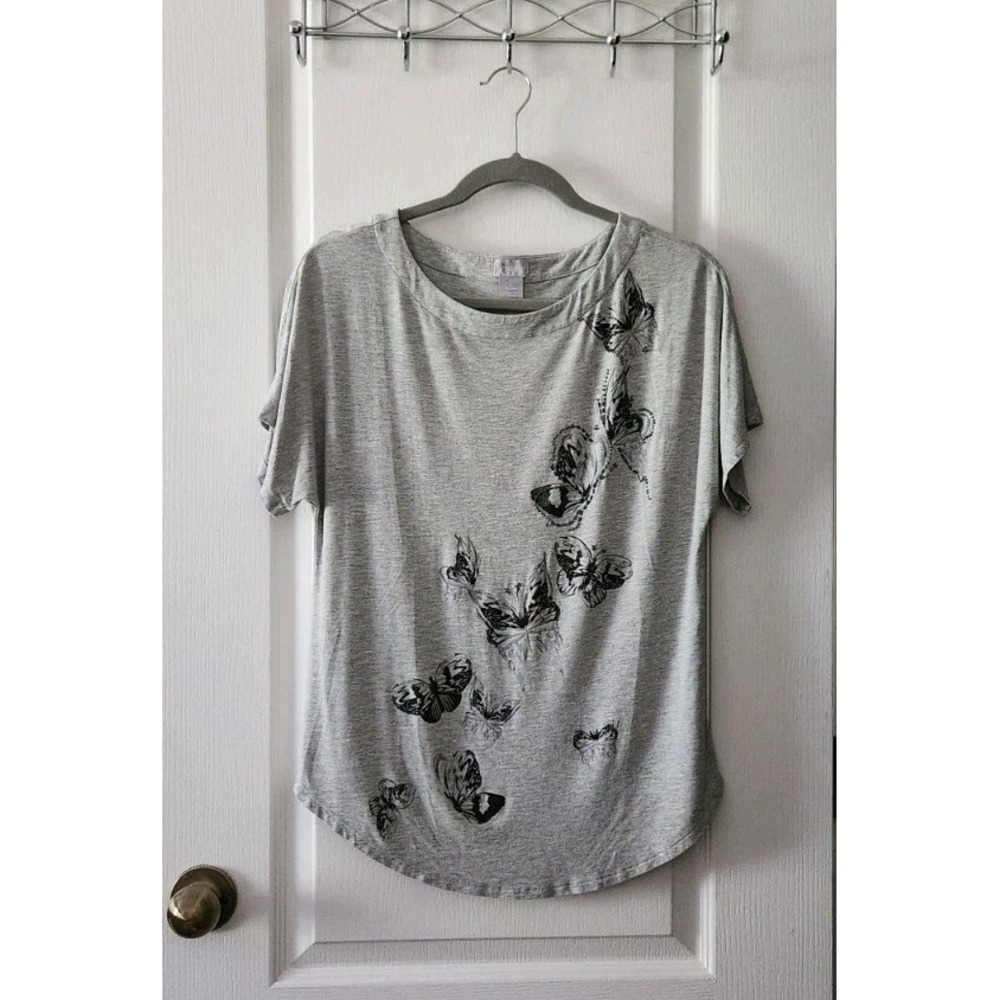 Chico's Women's Embellished‎ Butterfly Graphic Tee Short Sleeve Gray Size S (4)